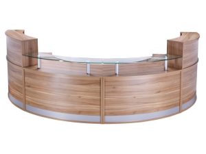 OFR 4Pc Curve Reception Desk with Glass Shelf & Wooden Counter