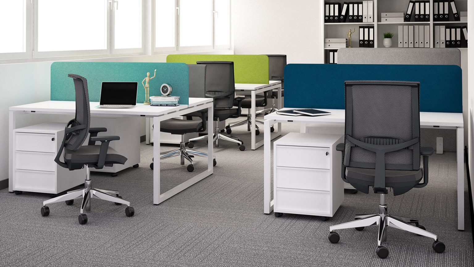 Nova O 4Person Back to Back Desk with Cable Access Flap Office