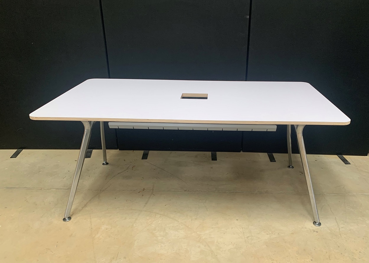 Used White Boardroom Table with Aluminium Base Office Furniture