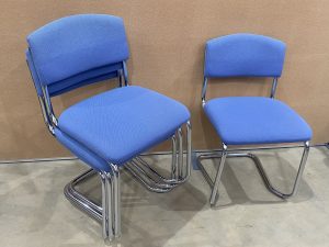 Blue Stackable Meeting Chairs on a Chrome Cantilever Frame - Set of 4