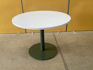 Round Meeting Table with White Top & Green Column Base