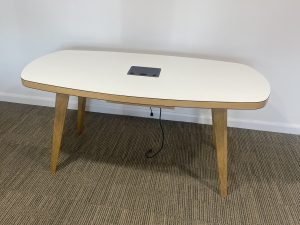 Oval Meeting Table in White with Oak Edging & Oak Legs