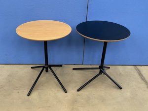 Round Side Table with Black Metal Column Base