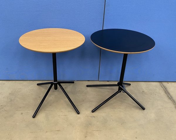 Round Side Table with Black Metal Column Base