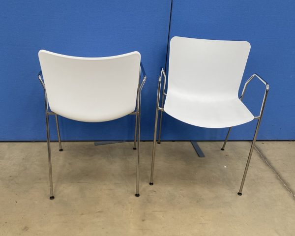 Pair of Visitor's Chair in White with Chrome Arms - Image 2