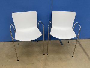 Pair of Visitor's Chair in White with Chrome Arms