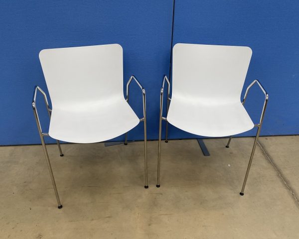 Pair of Visitor's Chair in White with Chrome Arms