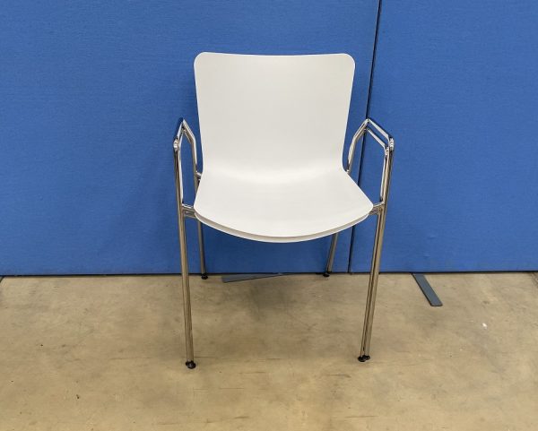 Pair of Visitor's Chair in White with Chrome Arms - Image 3