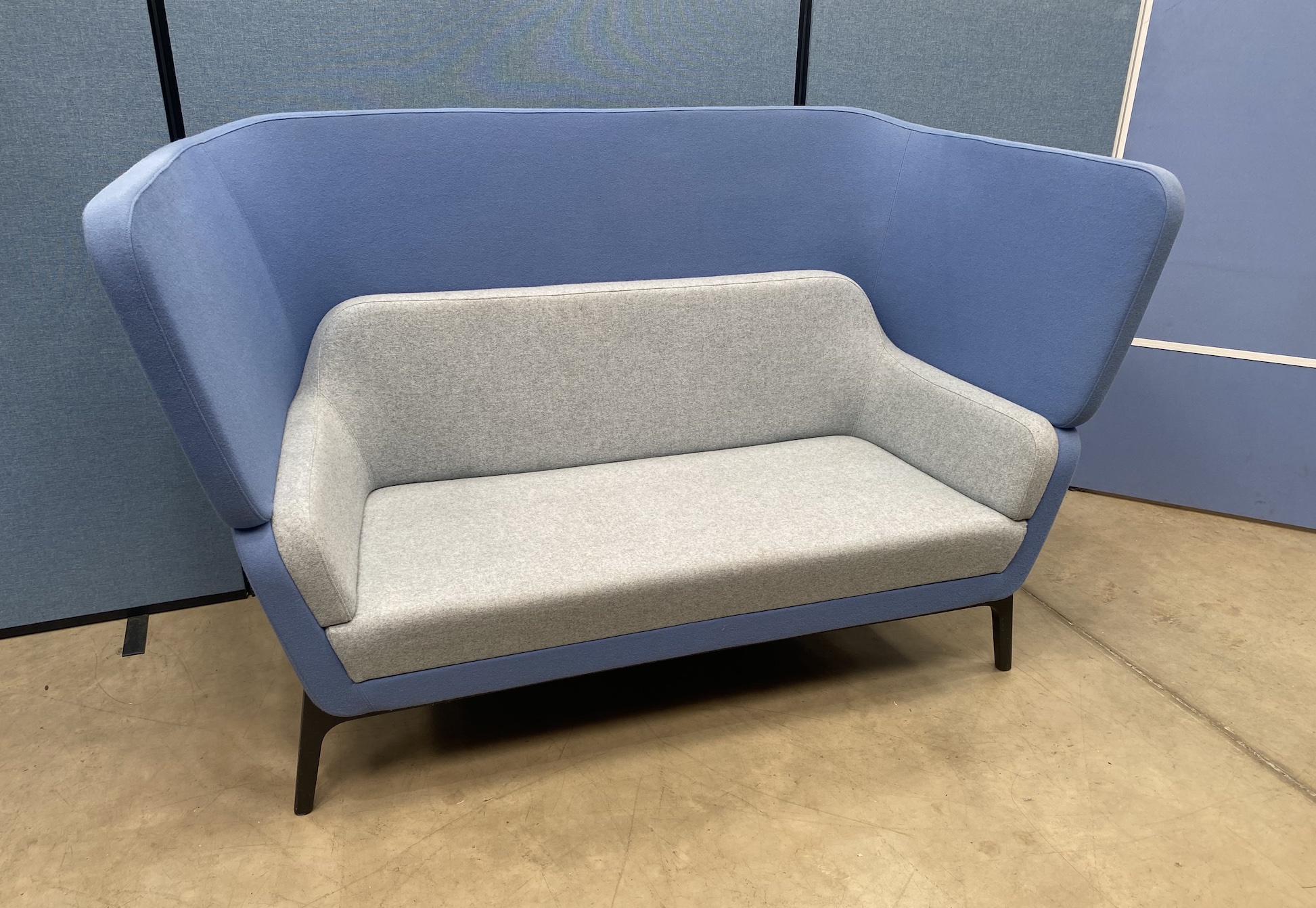 High Sided Sofa in Two Tone Blue Fabric