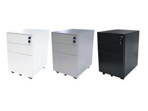 Mobile Pedestal - Metal - 3 Drawers - Grey - White - Black