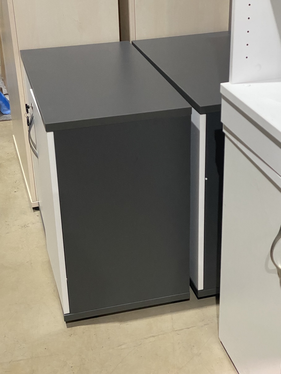 Low Double Door Cupboard in Dark Grey with White Doors - Image 2