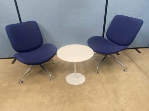 2 x Orangebox Track-02 Lounge Chairs | Blue Fabric | Used