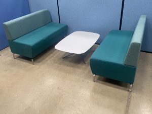Two Seater Office Sofa - Two Tone Green Fabric - Used