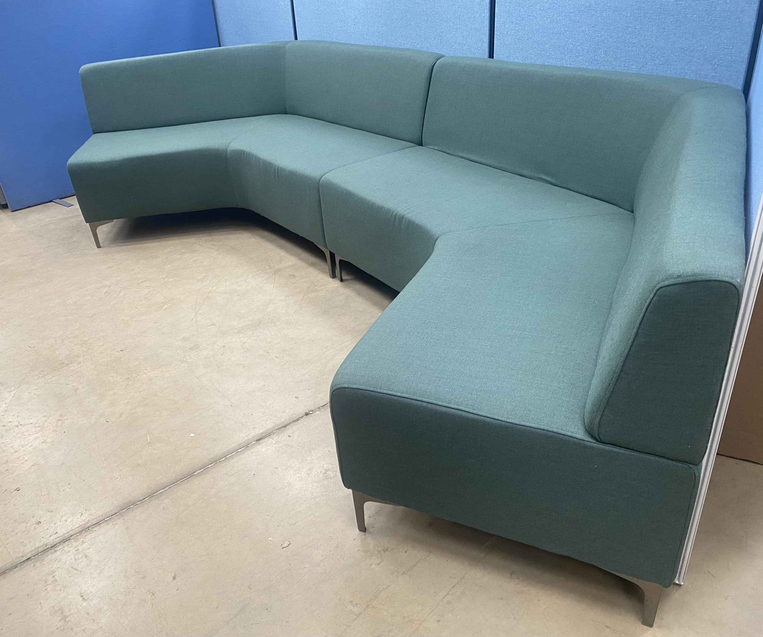 45 Degree Angled Sofas | Green Fabric | Used - Image 3