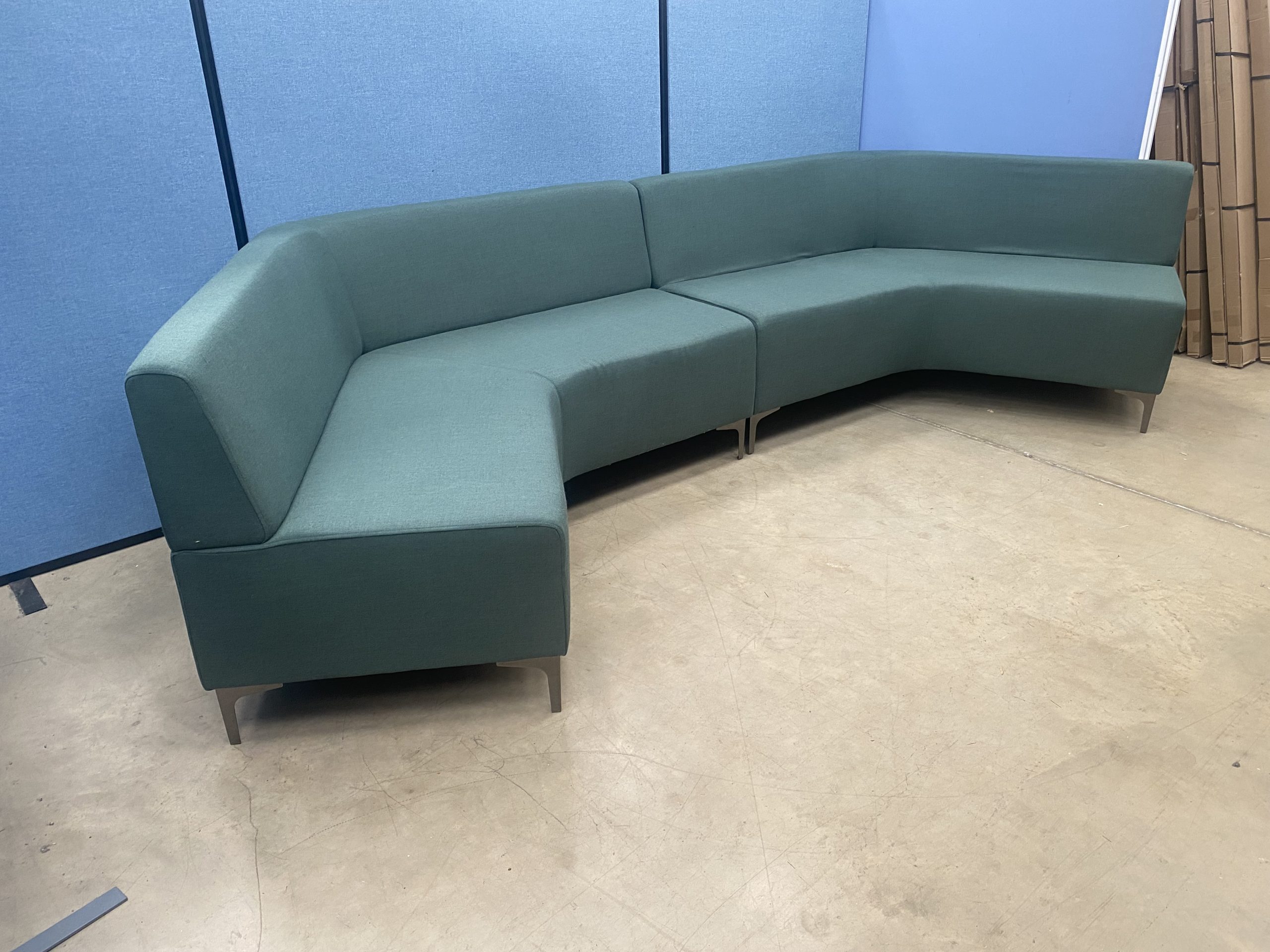 45 Degree Angled Sofas | Green Fabric | Used
