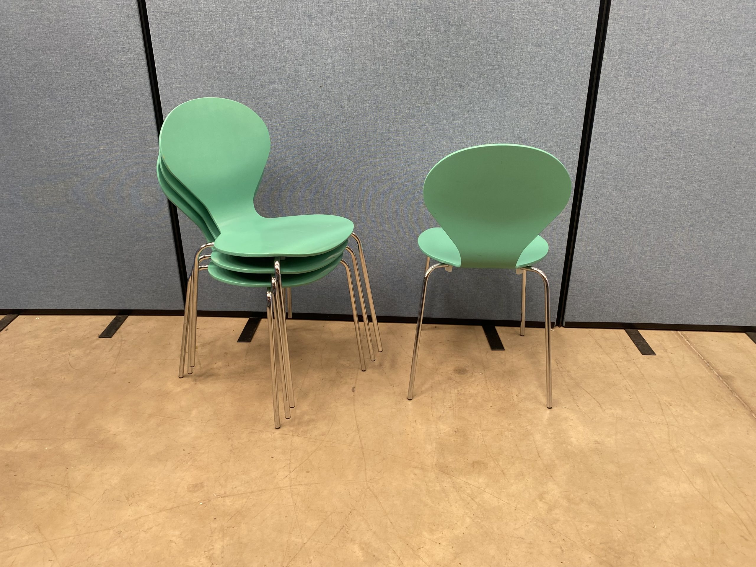 8 x Green Stacking Chairs with Chrome Legs - Used - Image 2