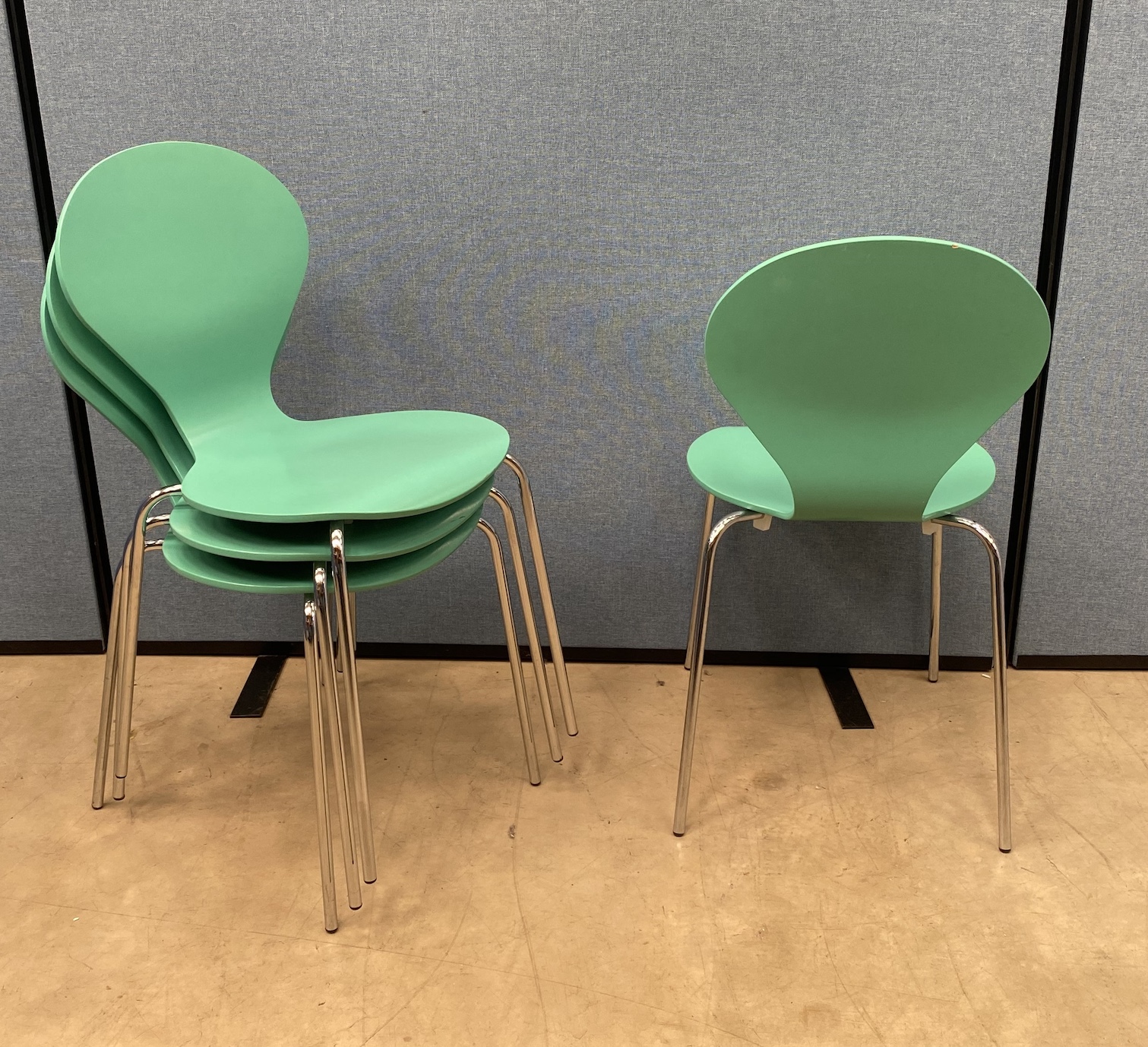 8 x Green Stacking Chairs with Chrome Legs - Used - Image 3