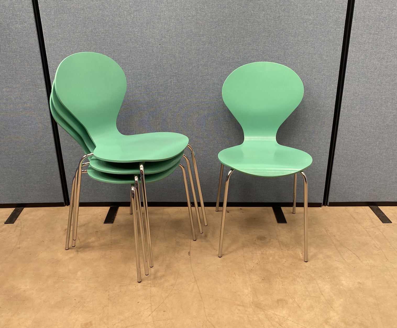 8 x Green Stacking Chairs with Chrome Legs - Used